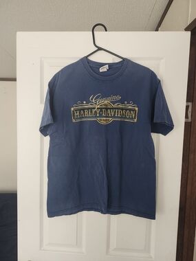 Harley-Davidson Blue Short-Sleeve Logo Tee with Gold Graphic